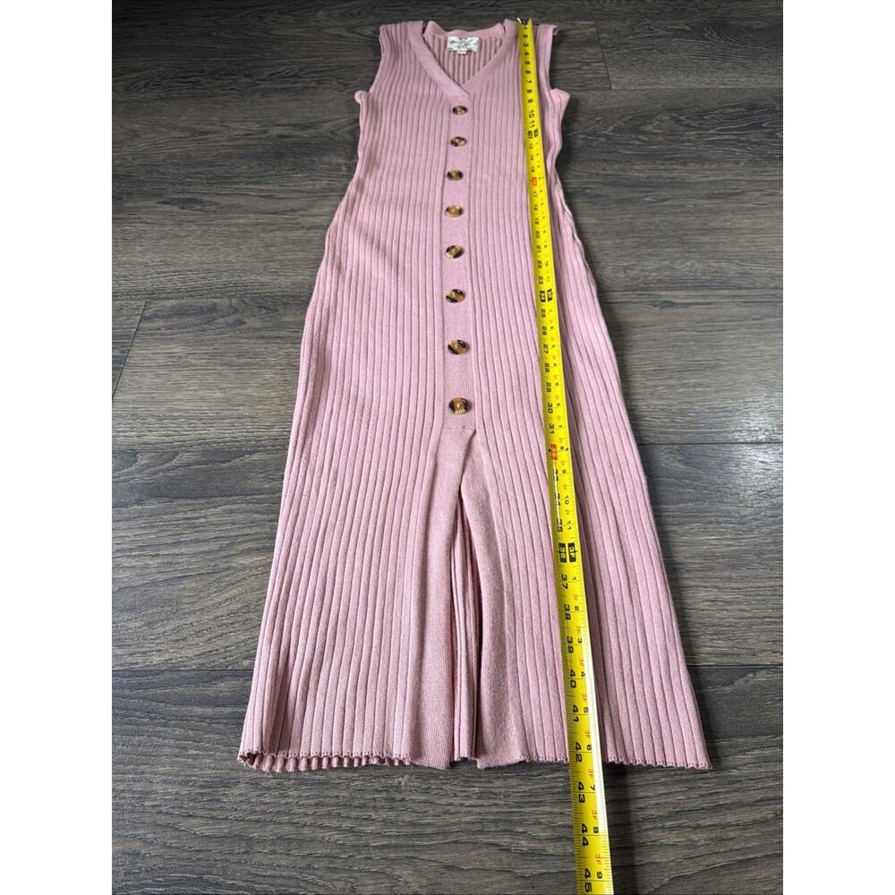 Y2K Hippie Rose Sz M Pink Rib Knit Button Front Maxi Dress Coquette Barbiecore - Picture 10 of 10